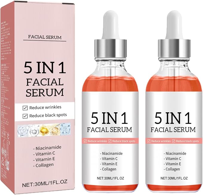 JAYSUNG 5 in 1 facial serum box and two orange glass bottles with dropper caps