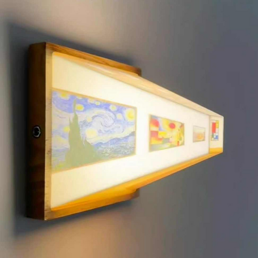 Wooden framed LED night light with bright glow and colorful 3D wall artwork