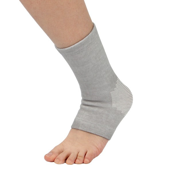 Grey ankle support sock with elastic cuff, snug fit around foot and heel.