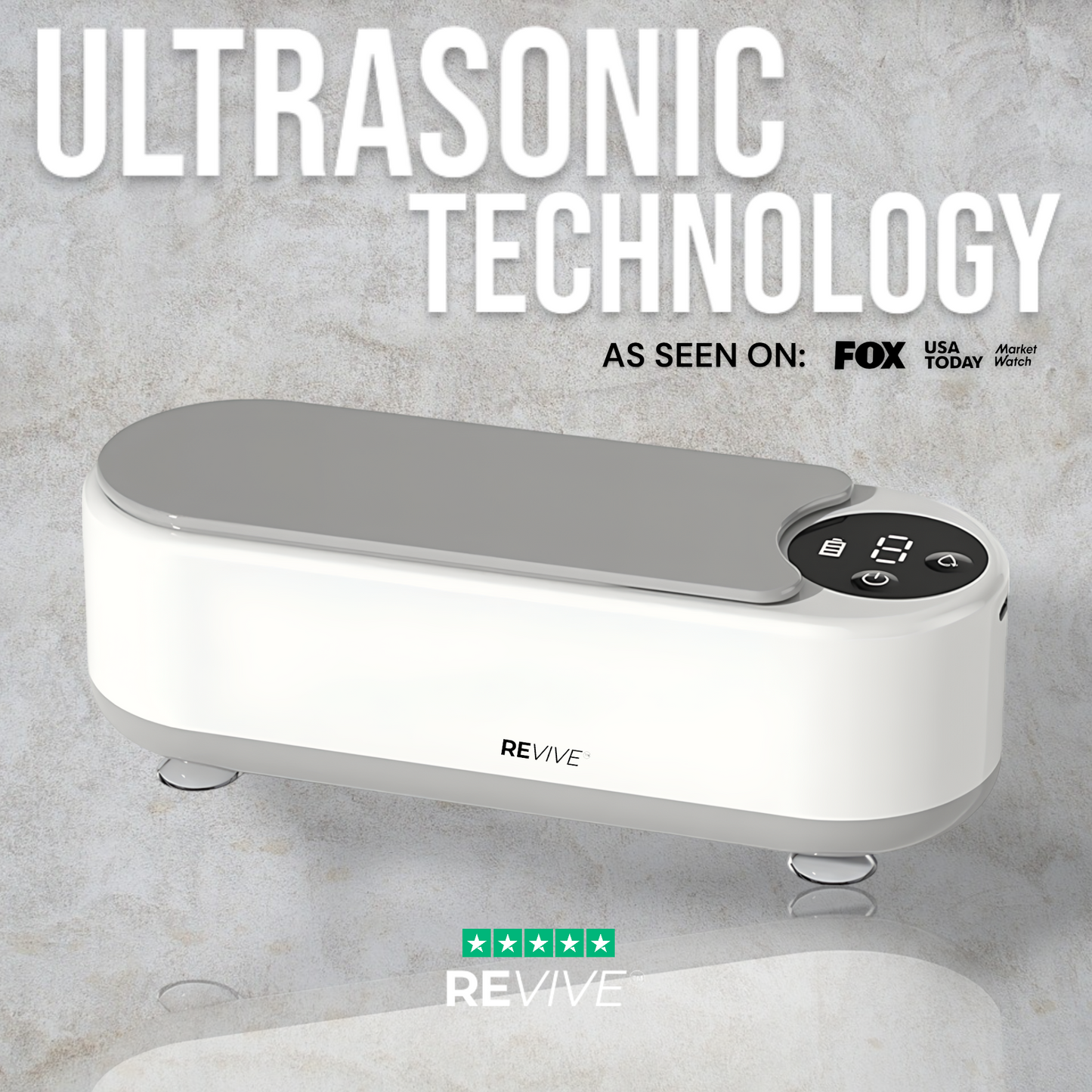 White ultrasonic cleaner machine with top lid and round control panel