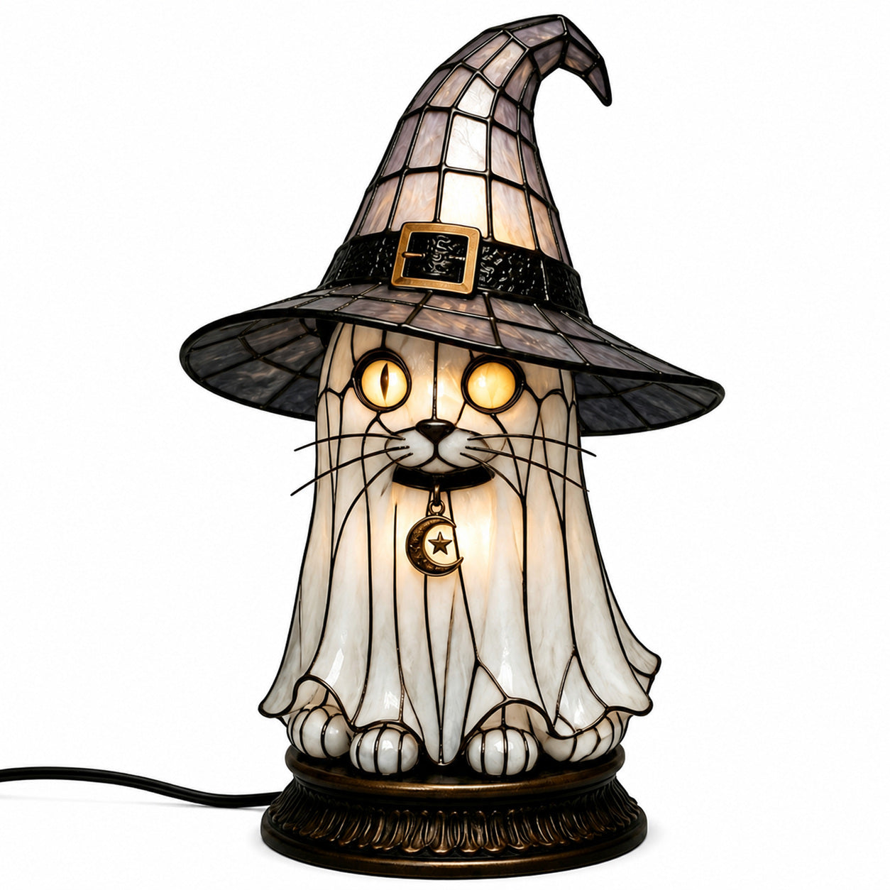 Stained Glass-Style Witch Hat Halloween Light Decoration