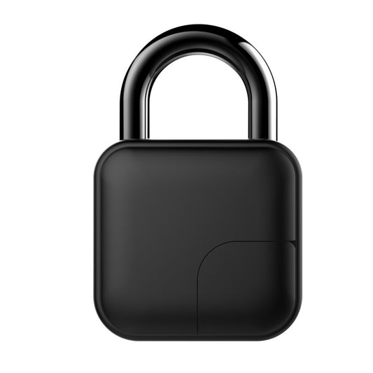 Black fingerprint padlock front view with built-in sensor area on the face