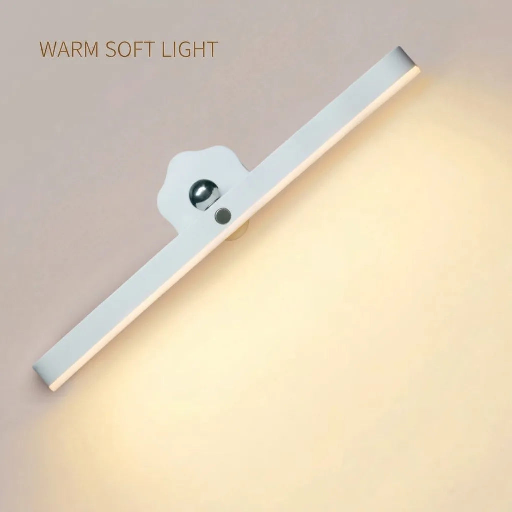 Rotating LED reading light with white bar and warm soft light label