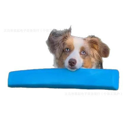 Dog car window chin rest, bright blue bar with dog face centered on white