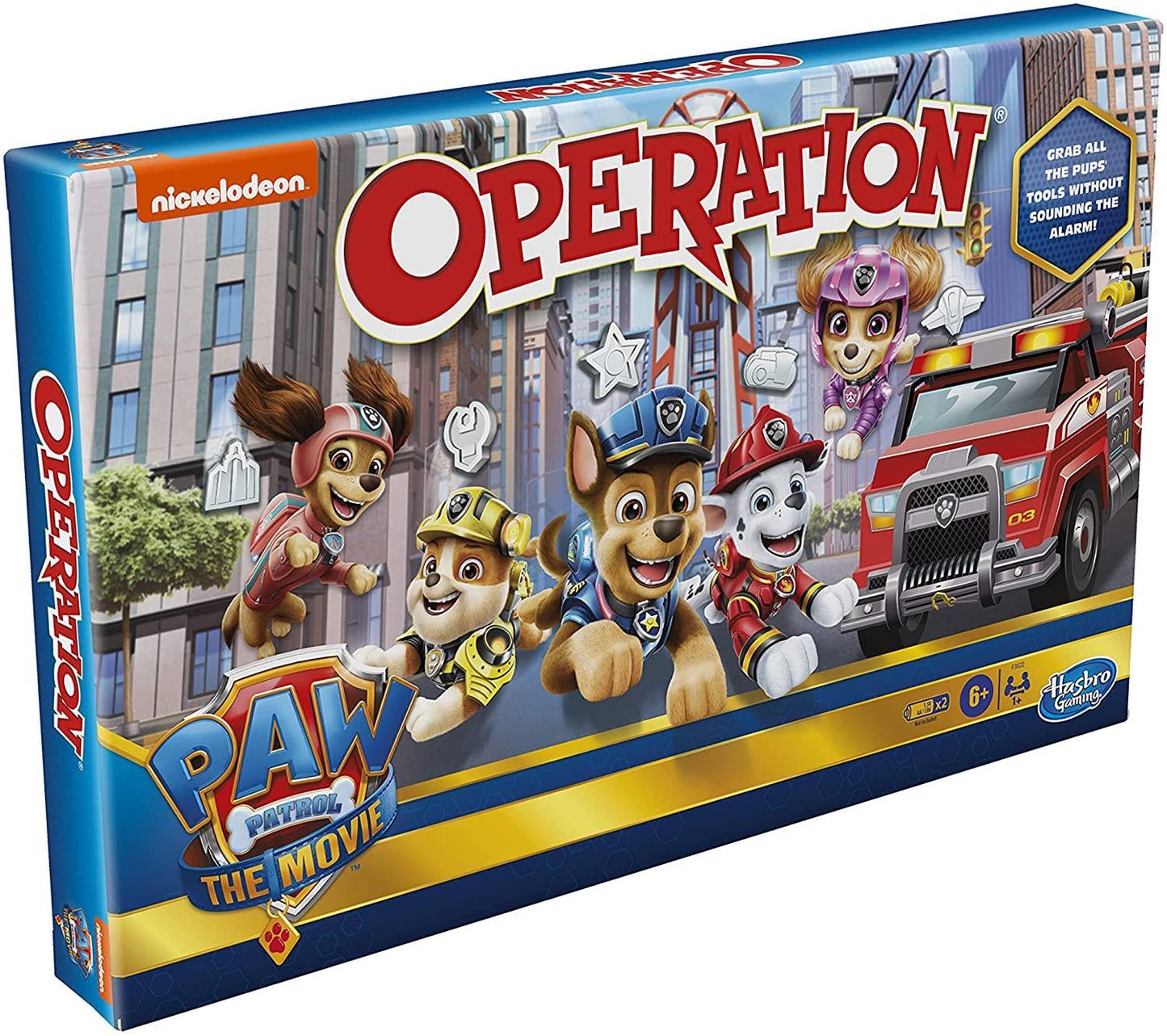 Kids Operation board game packaging showing Paw Patrol team and red ambulance graphic