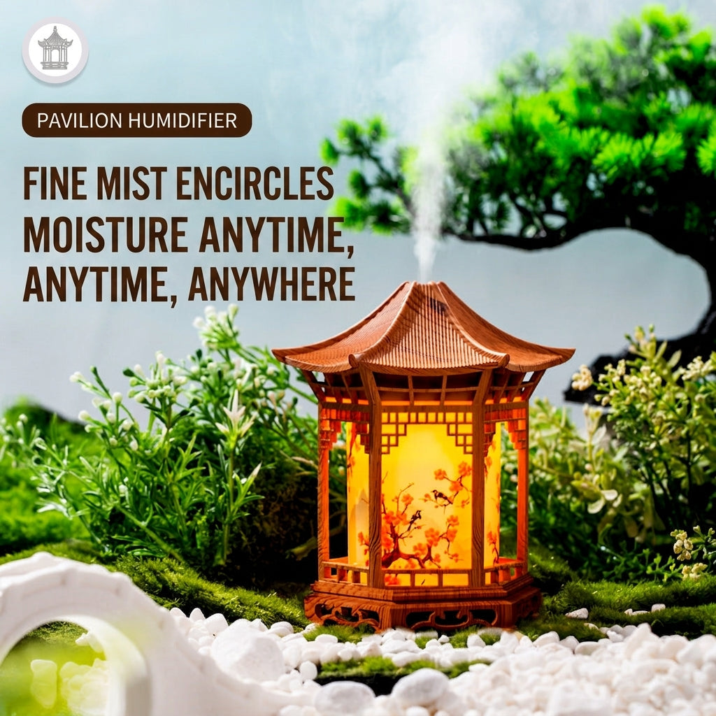 Humidifier night light lantern with warm glow and fine mist spreading