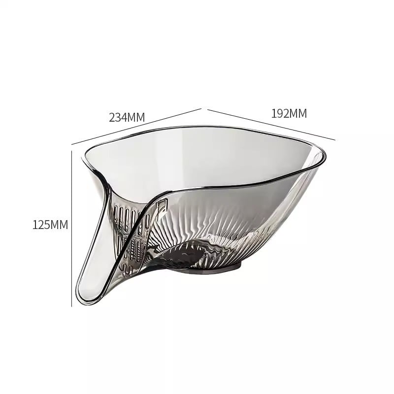 Transparent PCTG drain basket colander with handle and size markings (125mm height)