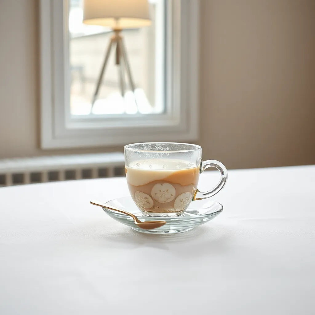 Resin decorative cup with translucent texture and subtle accents on a neutral tabletop