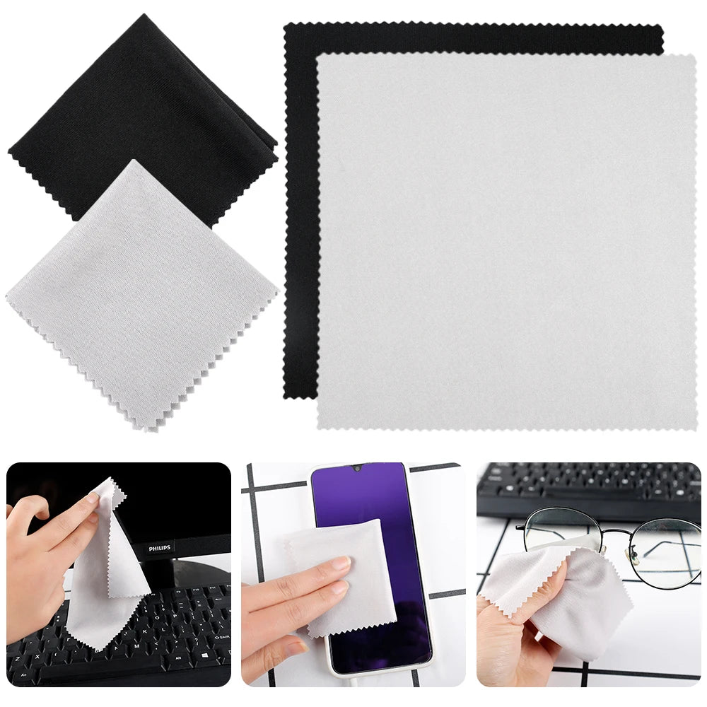Microfiber cleaning cloths, black and white square cloths with serrated edges