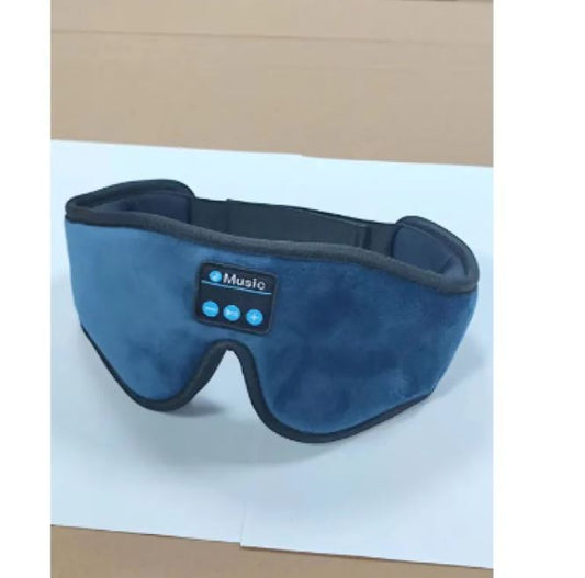 Blue Bluetooth sleep eye mask with built-in control panel and soft padded strap