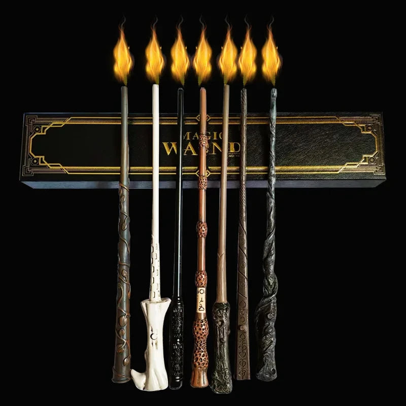 Set of multiple magic wand toys with burning flame tips and Magic Wand banner