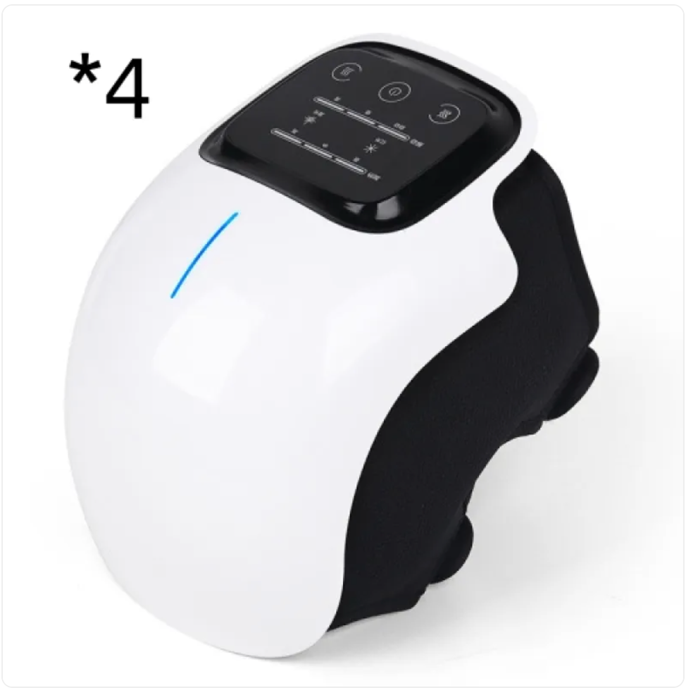 White and black knee massager with top control panel, curved wrap design
