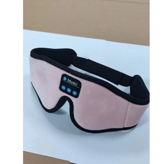 Pink Bluetooth sleep eye mask with built-in control panel and padded head strap