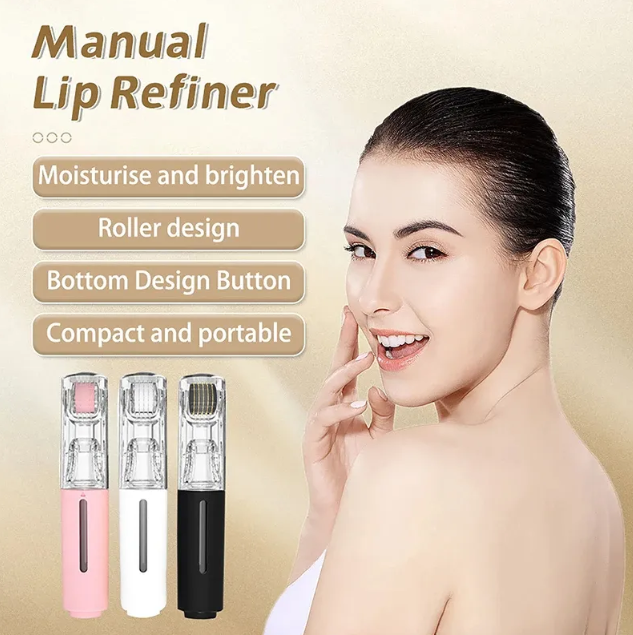 Microneedle lip refiners set: pink, white, and black roller applicator pens