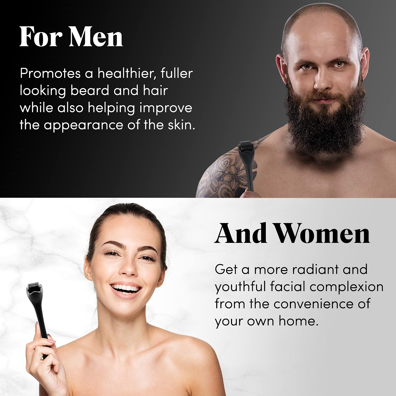 Microneedling face roller held against skin by a person