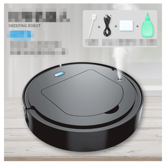 Black all-in-one cleaning robot vacuum, mop, and sweep with blue indicator light