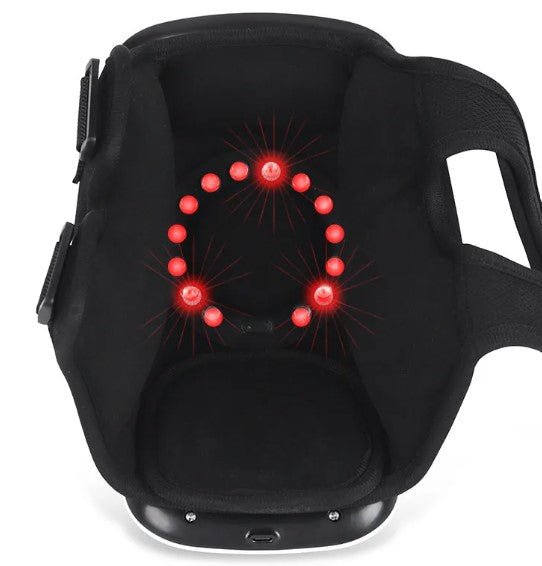 Electric knee massager with heated nodes, black wrap with red light pattern