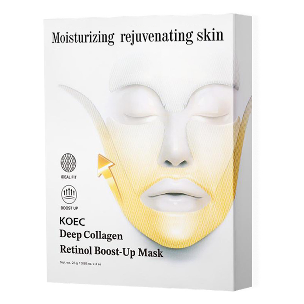 Collagen lifting face mask box with gold-collagen face graphic