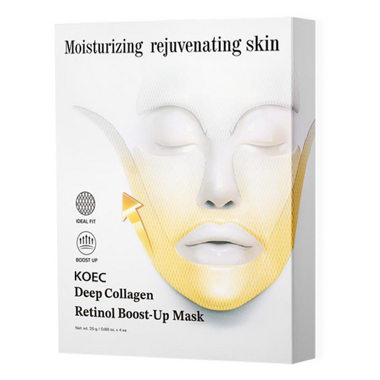 Collagen lifting face mask box with gold-collagen face graphic
