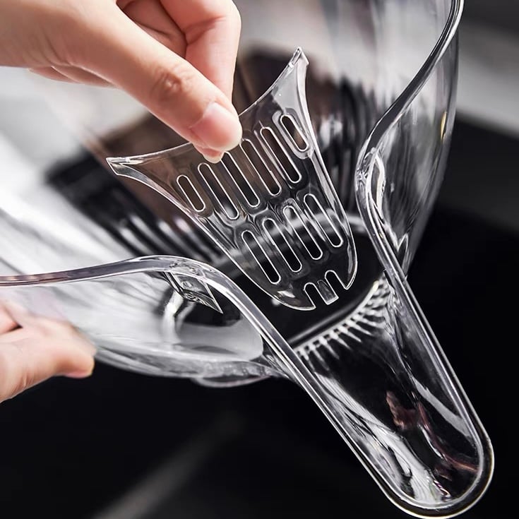 Transparent PCTG drain basket colander bottom with perforations for draining water