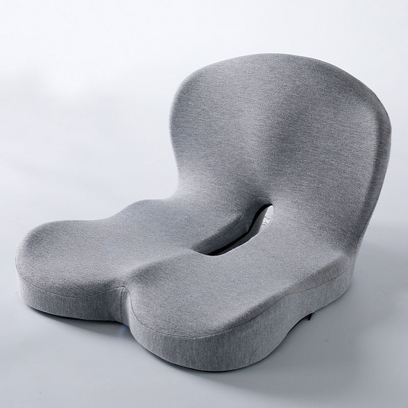 Memory foam backrest cushion, light gray ergonomic lumbar support with center cutout
