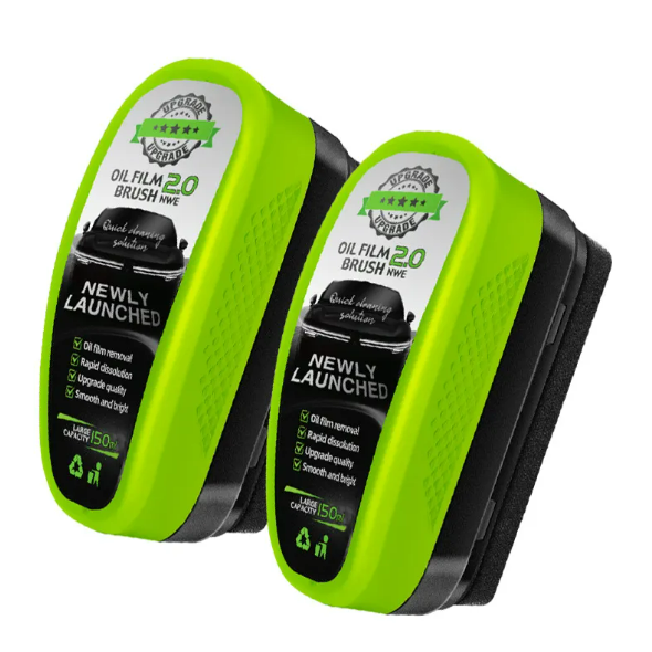 Car glass oil film remover brushes, two neon-green units with black details