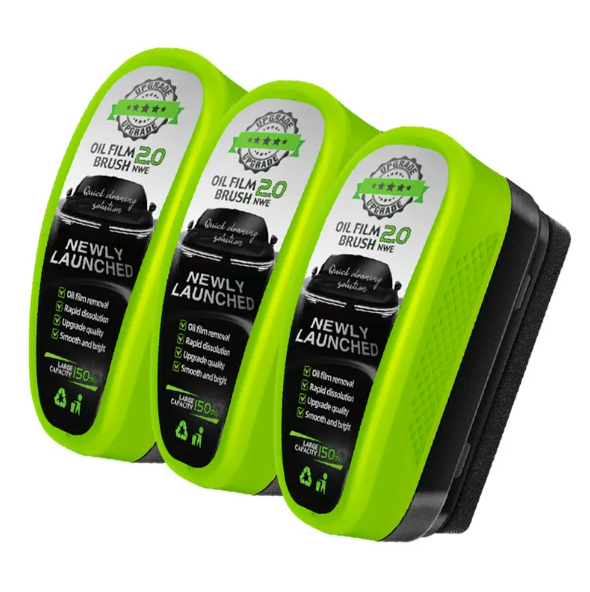 Car glass oil film remover brushes, three-pack neon-green brush with black side