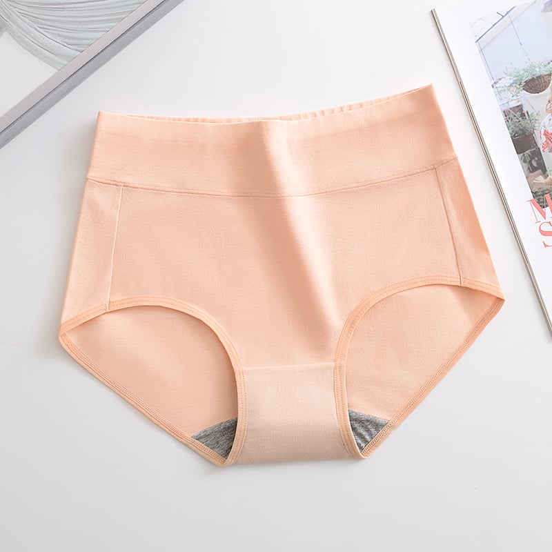 Peach skin-tone high-waist hip-lifting briefs with curved leg openings