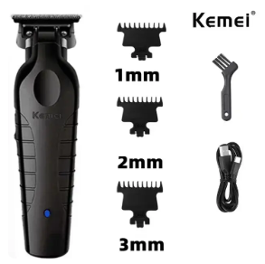 Black electric hair clipper with adjustable guard combs and charging cord