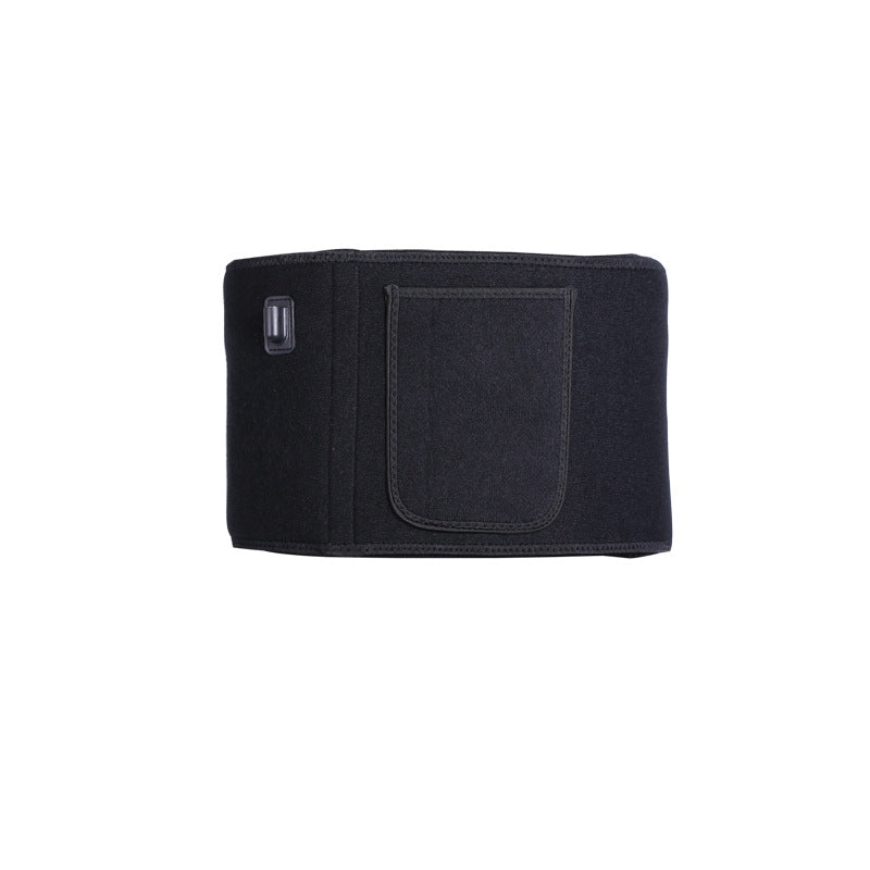 Infrared therapy waist belt with stitched square pocket and small side control button, black