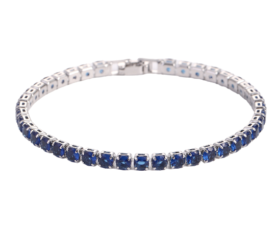 Silver tennis bracelet with blue micro zircon stones, continuous row