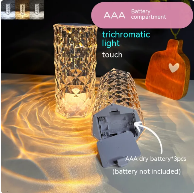 Gold faceted crystal rose LED night light, cylindrical crystal pattern