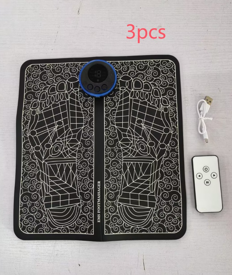 Rechargeable foot massage pad with built-in controller, remote, and USB charging cable