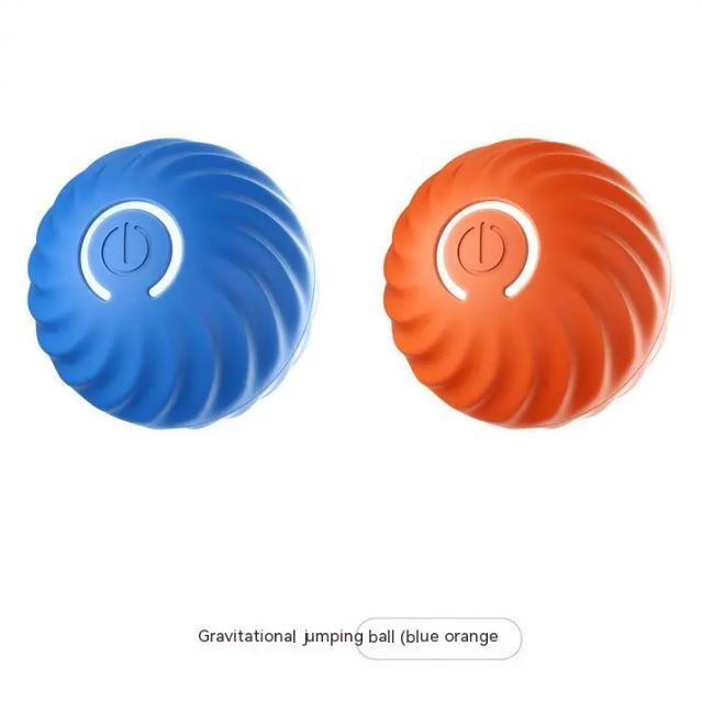 Set of blue and orange rubber dog jumping balls with glowing LED rings