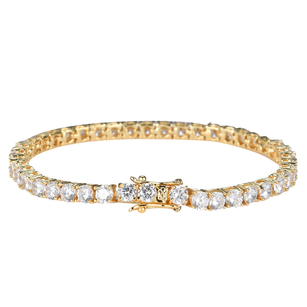 Tennis chain bracelet in gold tone with clear zircon row and box clasp