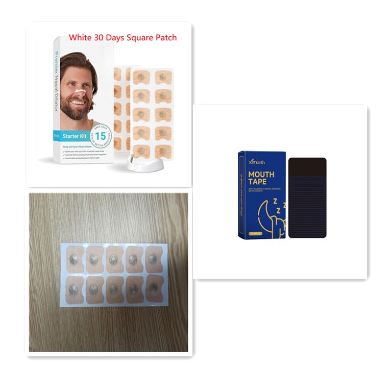 White nasal dilator starter kit box with patch sheet and a mouth tape pack
