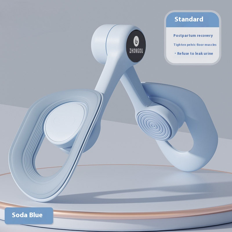 Blue pelvic floor muscle trainer with oval controller and digital display