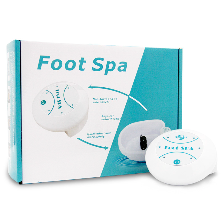 Foot spa device and control unit shown on product box packaging