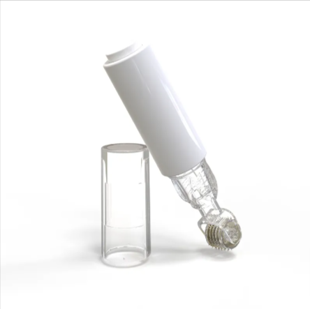 White microneedle roller applicator with clear container and needle head