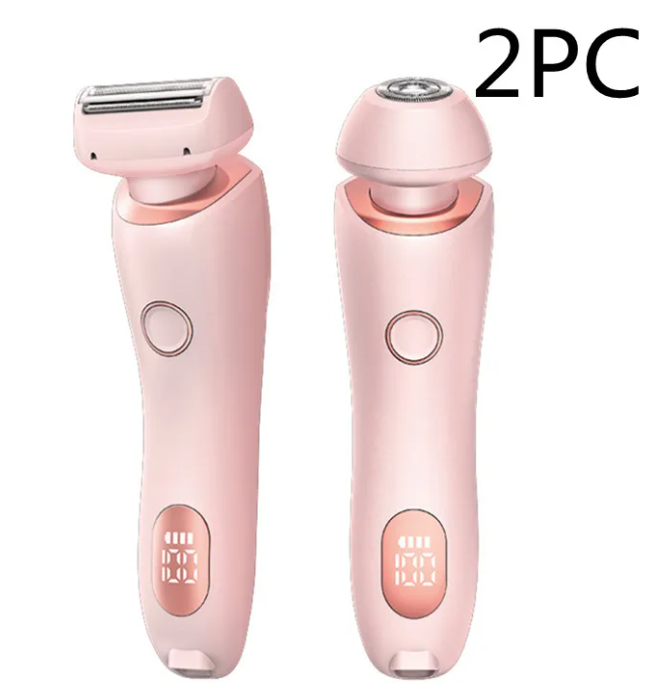 Pink electric body shaver duo with rotary head and LED display, 2-piece set