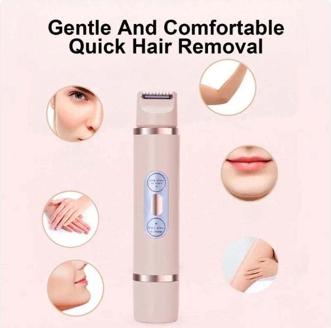 Dual-head electric epilator in light pink with display panel and top hair-removal head
