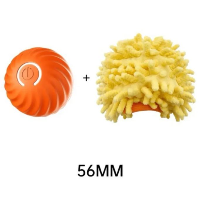 Interactive dog ball toy set: orange ribbed jumping ball with yellow plush sea urchin, 56MM