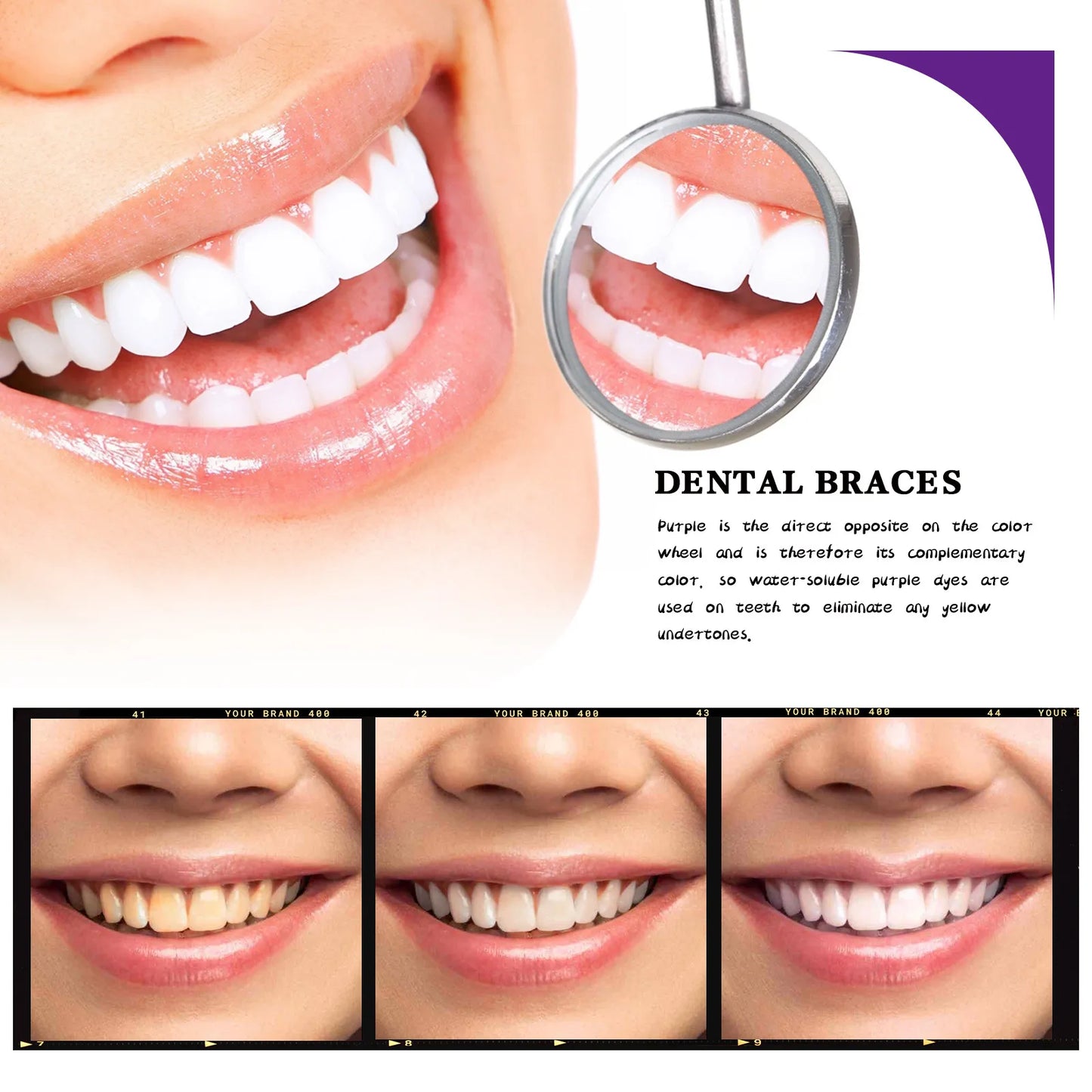 Teeth and mouth care close-up with dental braces magnifier graphic
