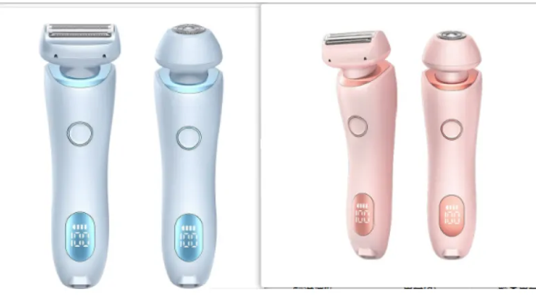 Electric duo body shaver set in light blue, showing two shavers side by side