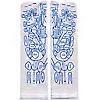 Pair of white reflexology socks with blue foot diagram and measurement labels