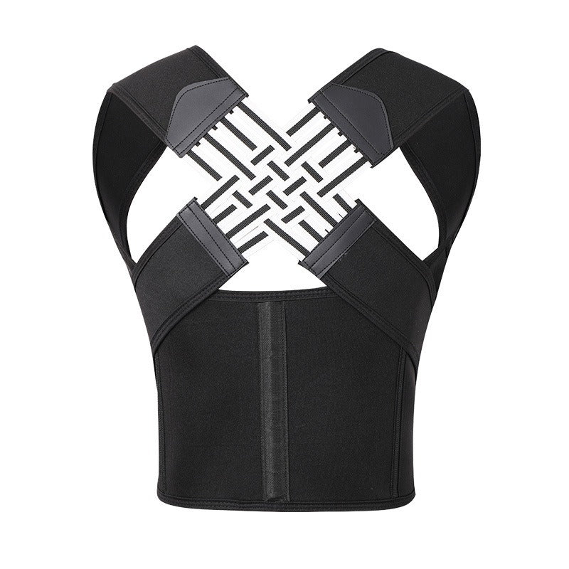 Unisex posture corrector back brace in dark gray with cross-back strap system