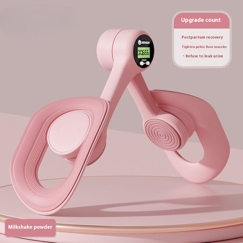Pink pelvic floor muscle trainer with digital count screen and flexible handles