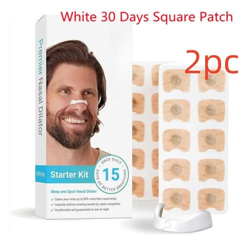 Starter kit box and patch sheet for a white nasal dilator kit