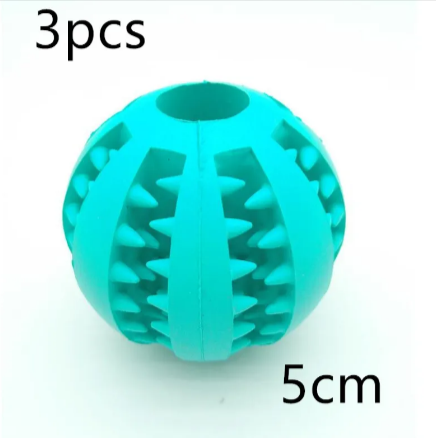 Turquoise rubber treat-dispensing slow feeder dog ball with central divider and spike ridges
