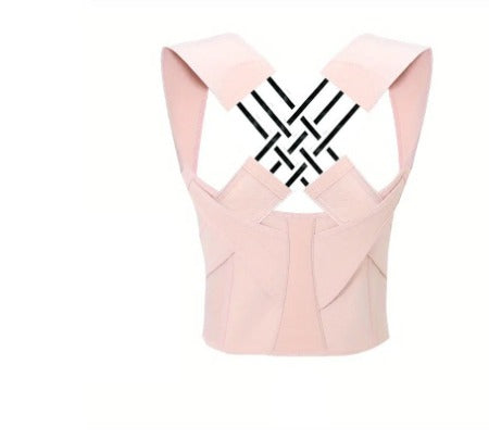 Unisex posture corrector back brace in light pink with adjustable side closures
